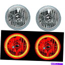 USヘッドライト 7 "赤い穂軸LEDハローエンジェルアイH4ヘッドランプヘッドライトハロゲン60W電球ペア 7" Red COB LED Halo Angel Eye H4 Headlamp Headlight Halogen 60w Light Bulb Pair