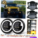 USヘッドライト 7「ハローエンジェルアイのLEDヘッドライト+ 4」LEDフォグランプフィットジープラングラーJKリノガード 7" Halo Angel eye LED Headlights+4" LED Fog Lights fit Jeep Wrangler JK Renegade