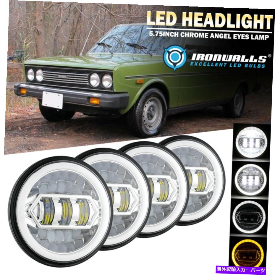 USヘッドライト 4倍5.75 クロムLEDヘッドライトDRLターン信号1970-1981 Fiat CarのためのAngelの目 4X 5.75 Chrome LED Headlights DRL Turn Signal Angel Eyes For 1970-1981 Fiat Car