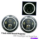 USヘッドライト 2×7 45Wラウンドクリー族LEDプロジェクターエンジェルアイヘッドライトジープラングラーTJ JK CJ8 2 x 7 45W Round CREE LED Projector Angel Eye Headlight Jeep Wrangler TJ JK CJ8