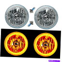 USヘッドライト 7 "穂軸アンバーLEDハローエンジェルアイH4ヘッドランプヘッドライトハロゲン電球ペア 7" COB Amber LED Halo Angel Eye H4 Headlamp Headlight Halogen Light Bulb Pair