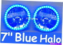 USヘッドライト 1 PRブルー7 "ラウンドLEDリングハロエンジェルアイオールDRL H4 SEMIシールヘッドライトライト 1 pr BLUE 7" Round LED Ring Halo Angel Eye DRL H4 Semi Sealed Headlights Lights