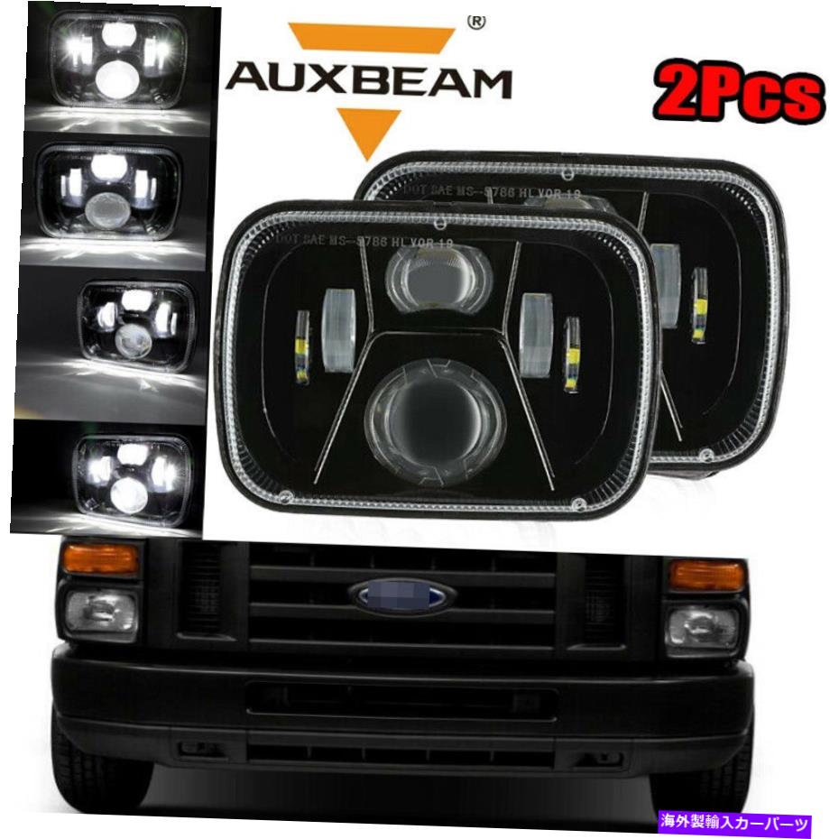 USヘッドライト AUXBeamペア5x7 7x6 LEDヘッドライトHI / LO DRL FIT FORD E-100 E-150 E-250 E-350 AUXBEAM Pair 5x7 7x6 LED Headlight Hi/Lo DRL Fit Ford E-100 E-150 E-250 E-350