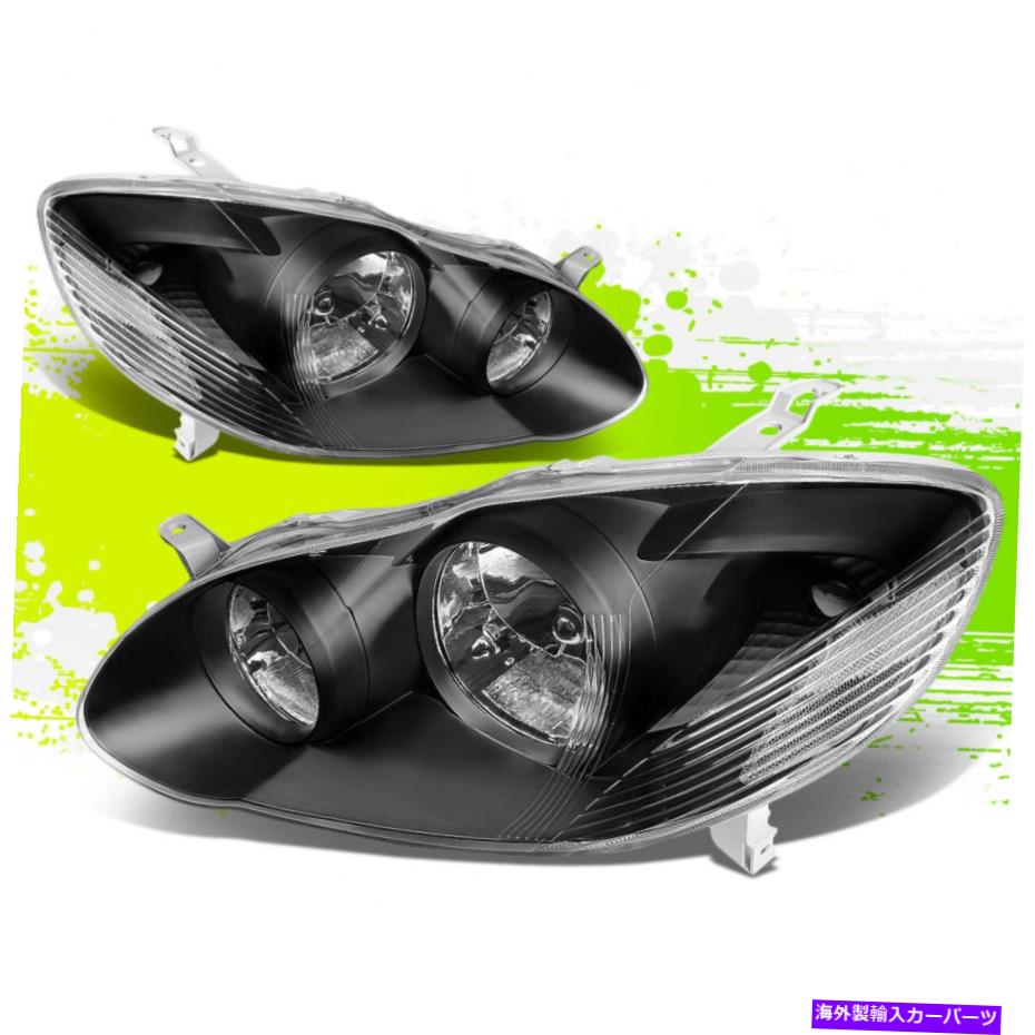 USヘッドライト トヨタカローラ03-08ブラッククリアペアのファクトリースタイルハロゲンヘッドライトランプ Factory Style Halogen Headlight Lamps for Toyota Corolla 03-08 Black Clear Pair