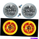 USヘッドライト 7 "穂軸アンバーLEDハローエンジェルアイH4ヘッドランプヘッドライトハロゲン電球ペア 7" COB Amber LED Halo Angel Eye H4 Headlamp Headlight Halogen Light Bulb Pair