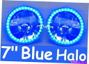 USヘッドライト 青いJTX 7 ラウンドLEDハローリングH4 SEMIシールヘッドライトBuick Electra Riviera BLUE JTX 7 Round LED Halo Ring H4 Semi Sealed Headlights Buick Electra Riviera