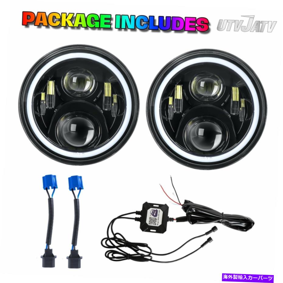 USヘッドライト 2pc 7インチ60W LEDヘッドライトHalo RGBランプコンボキット+ 2倍4インチスポットLEDライト 2PC 7inch 60W LED Headlights Halo RGB Lamp Combo Kit + 2X 4inch Spot LED Lights