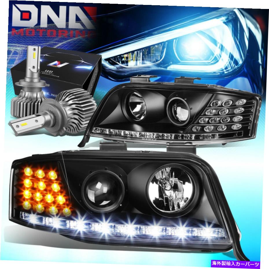 USヘッドライト 2002-2004アウディA6 Quattro DRLプロジェクターヘッドライトW / LEDキットスリムスタイルブラック FOR 2002-2004 AUDI A6 QUATTRO DRL PROJECTOR HEADLIGHT W/LED KIT SLIM STYLE BLACK