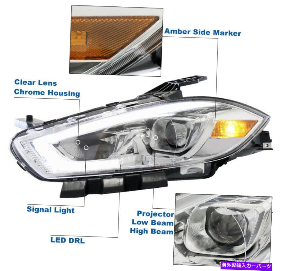 USヘッドライト 2013-2016 Dodge Dart LEDチューブクロムハロゲンプロジェクターヘッドライトW / DRLラ..