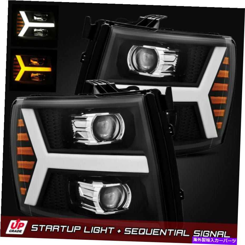 USヘッドライト 2007-2013 SilveradoスタートアップDRL /シーケンシャルシグナルブラックプロジェクターヘッドライト For 2007-2013 Silverado Startup DRL/Sequential Signal Black Projector Headlights