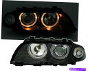 USヘッドライト BMW E46 Sedan 98-01 Rhd LHD車のためのブラックフィニッシュエンジェルアイハローヘッドライト BLACK finish...