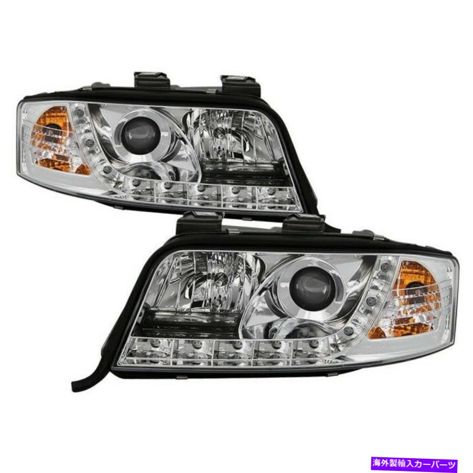 USヘッドライト Audi A6 2002-2004 ChromeクリアプロジェクターヘッドライトDRL＆L.E.Dペア FITS AUDI A6 2002-2004 Chrome Clear Projector Headlights DRL & L.E.D PAIR