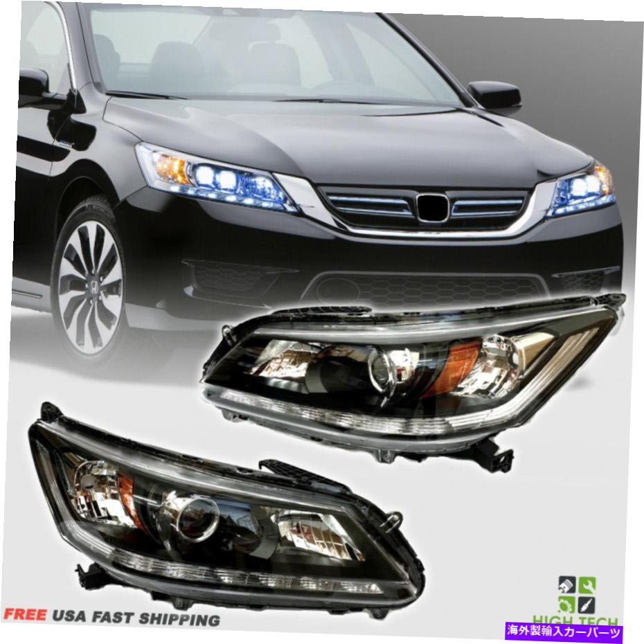 USヘッドライト 2013年2015年ホンダアコードヘッドライトブラックハウジングヘッドランプレンズセット For 2013 2015 Honda Accord Headlights Black Housing Headlamp Lens Set