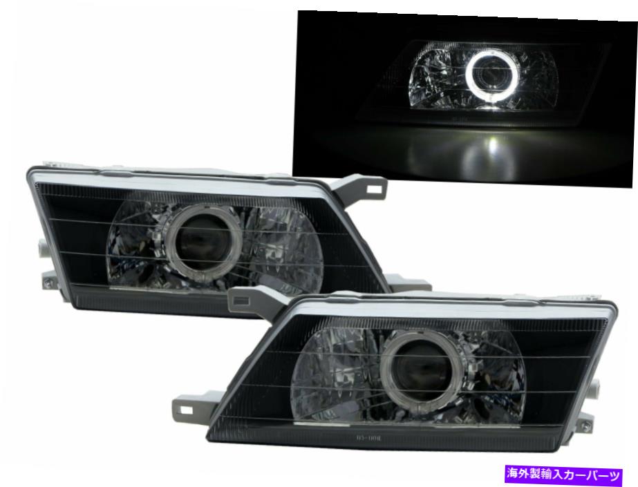 USヘッドライト 日焼け止めLED Angel-Eye ProjectorヘッドライトブラックLHD Sunny B14 93-98 4D Guide LED Angel-Eye Projector Headlight Black for NISSAN LHD