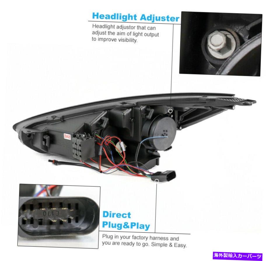 USヘッドライト 15-18フォーカスフォーカスLEDシーケンシャルプロジェクタークロムヘッドライトW / BLUE DRL信号 For 15-18 Ford Focus LED Sequential Projector Chrome Headlight w/Blue DRL Signal