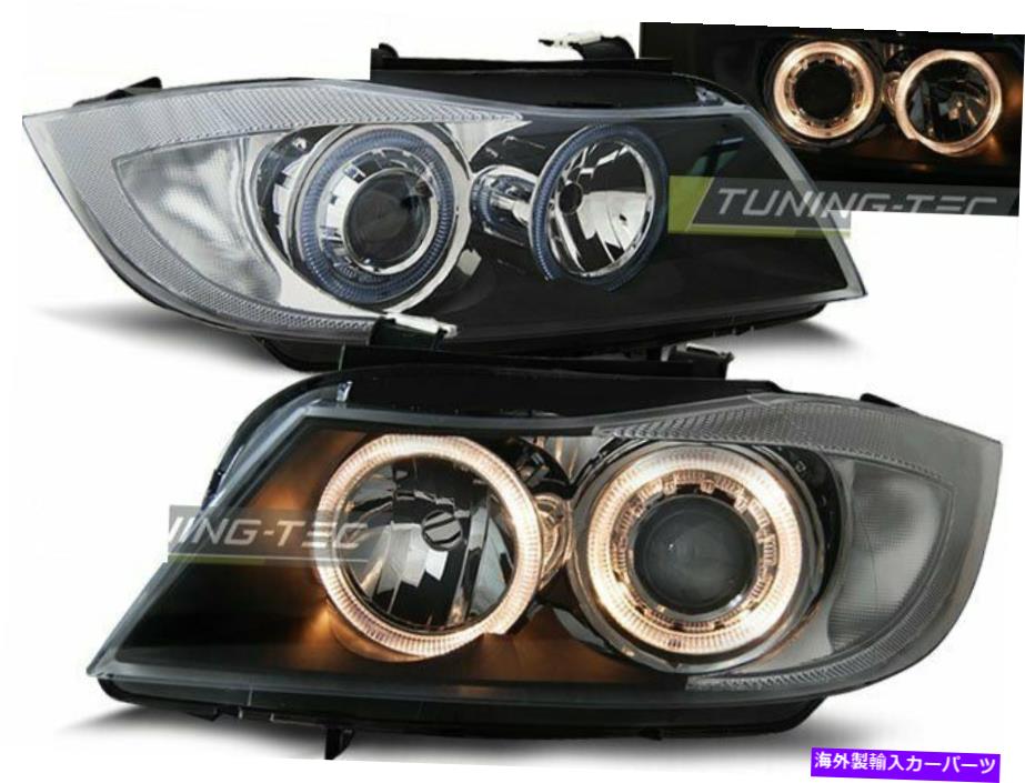 USヘッドライト BMW 3シリーズE90 E91 2005-2008 Halo Rims Black Depo CA LPのためのヘッドライトのペア Pair of Headlights for BMW 3 Series E90 E91 2005-2008 Halo Rims Black DEPO CA LP