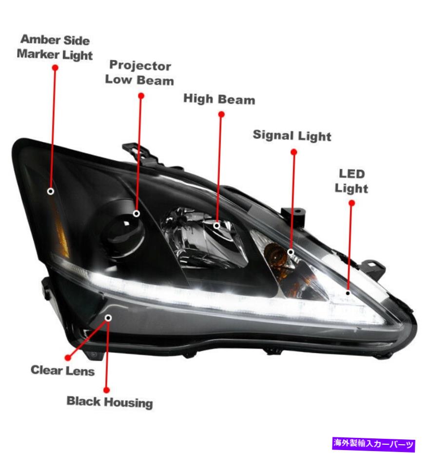 USヘッドライト 06~10 LEXUS IS250 IS350 LEDブラックハロゲンプロジェクターヘッドライトW / BLUE DRLキット For 06-10 Lexus IS250 IS350 LED Black Halogen Projector Headlight w/Blue DRL Kit