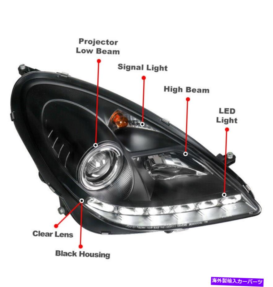USヘッドライト 05-11メルセデスR171 SLK LEDブラックプロジェクターヘッドライトW /青DRL信号セット For 05-11 Mercedes R171 SLK LED Black Projector Headlight w/Blue DRL Signal Set
