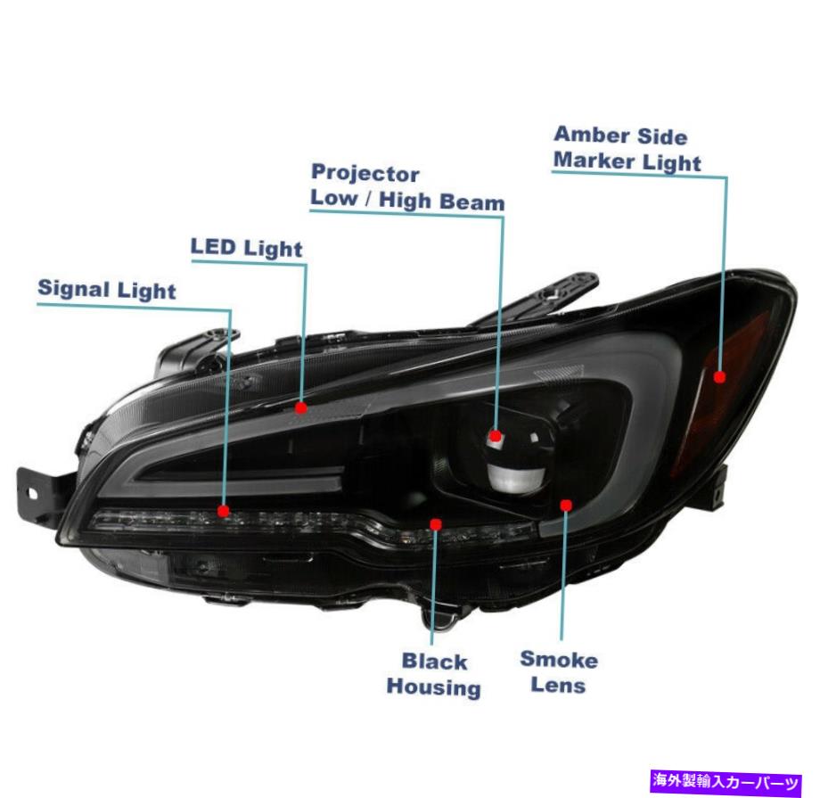USヘッドライト 2015-2020 Subaru WRX STI LEDブラック/スモークプロジェクターヘッドライトW /ブルーDRLキット For 2015-2020 Subaru WRX STI LED Black/Smoke Projector Headlights w/Blue DRL Kit