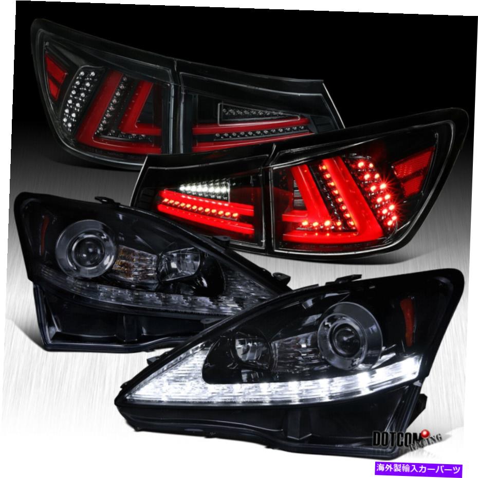 USヘッドライト フィット2006-2008レクサスIS250光沢のある黒LEDプロジェクターヘッドライト+ LEDテールライト Fit 2006-2008 Lexus IS250 Glossy Black LED Projector Headlights+LED Tail Lights