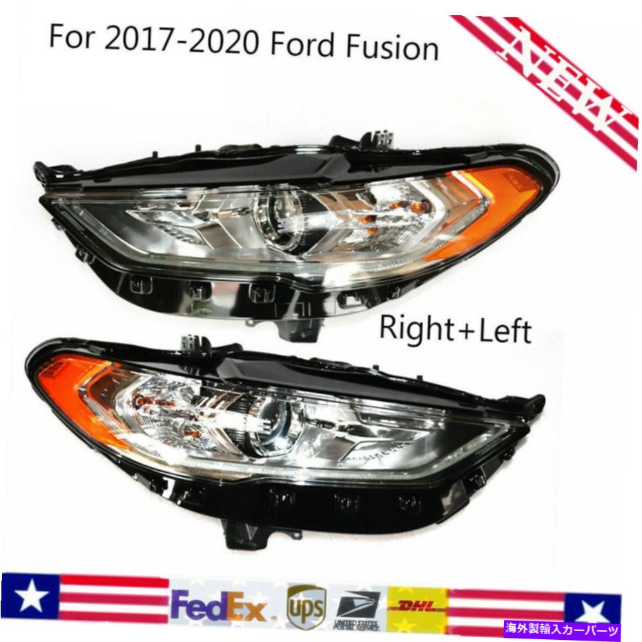 USヘッドライト Ford Fusion 2017-2020ヘッドライトLEDハロゲンクロムドライバー＆旅客サイド For Ford Fusion 2017-2020 Headlights LED Halogen Chrome Driver & Passenger Side