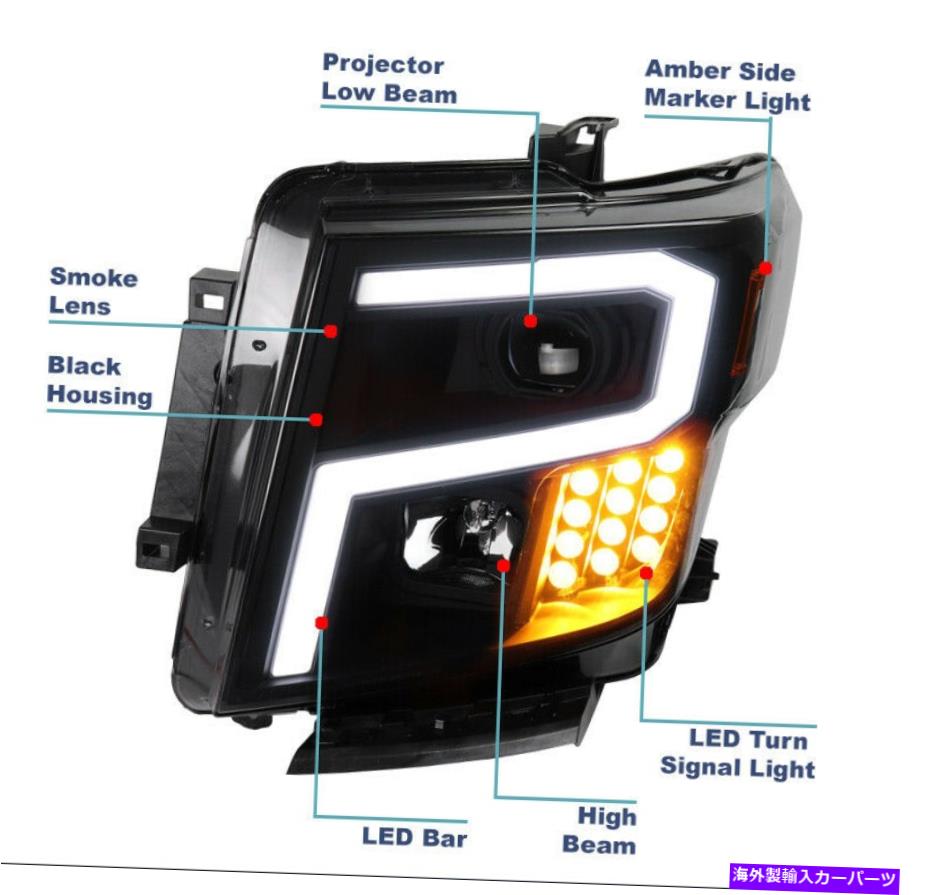 スモークヘッド 18 USヘッドライト 2016-2019 Titan XD LEDチューブプロジェクターブラック/スモークヘッドライトW / Blue DRLキ