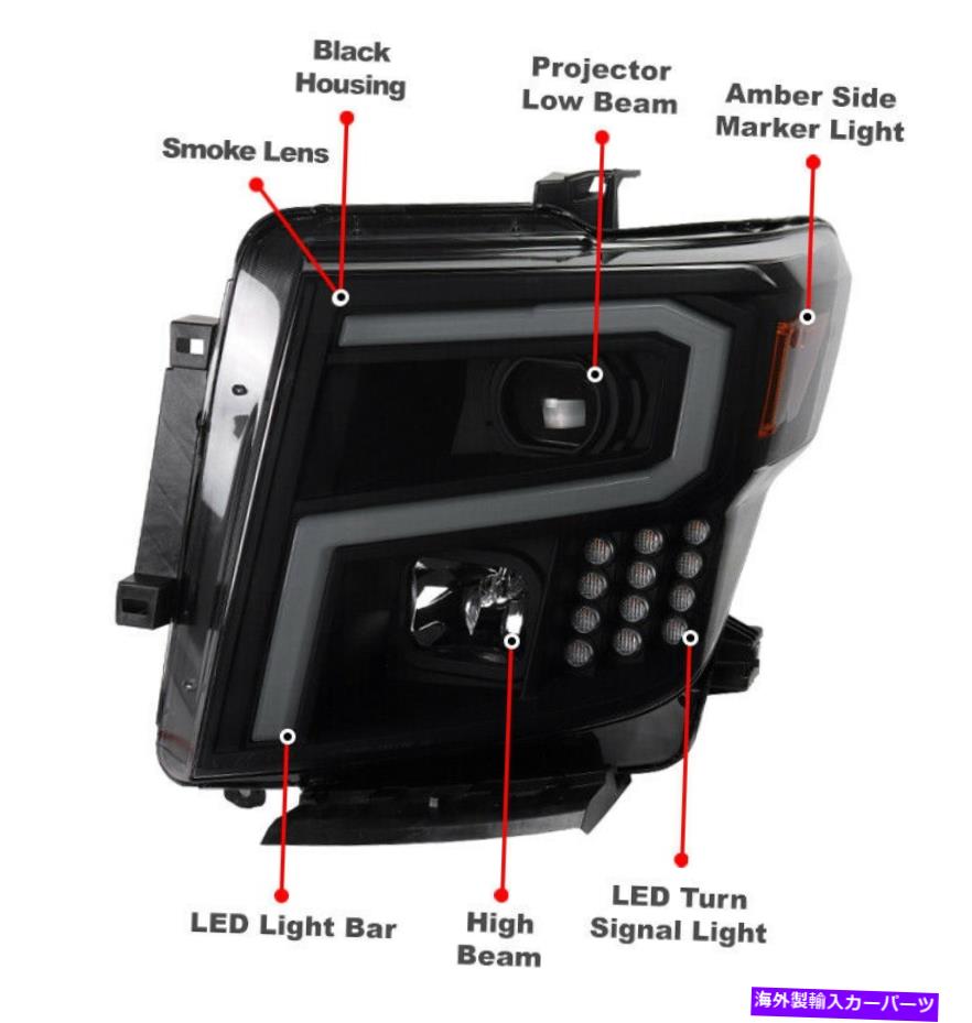 スモークヘッド 18 USヘッドライト 16-19タイタンXD LEDチューブプロジェクターブラック/スモークヘッドライトランプ+ブルーDRL信号 For 16-