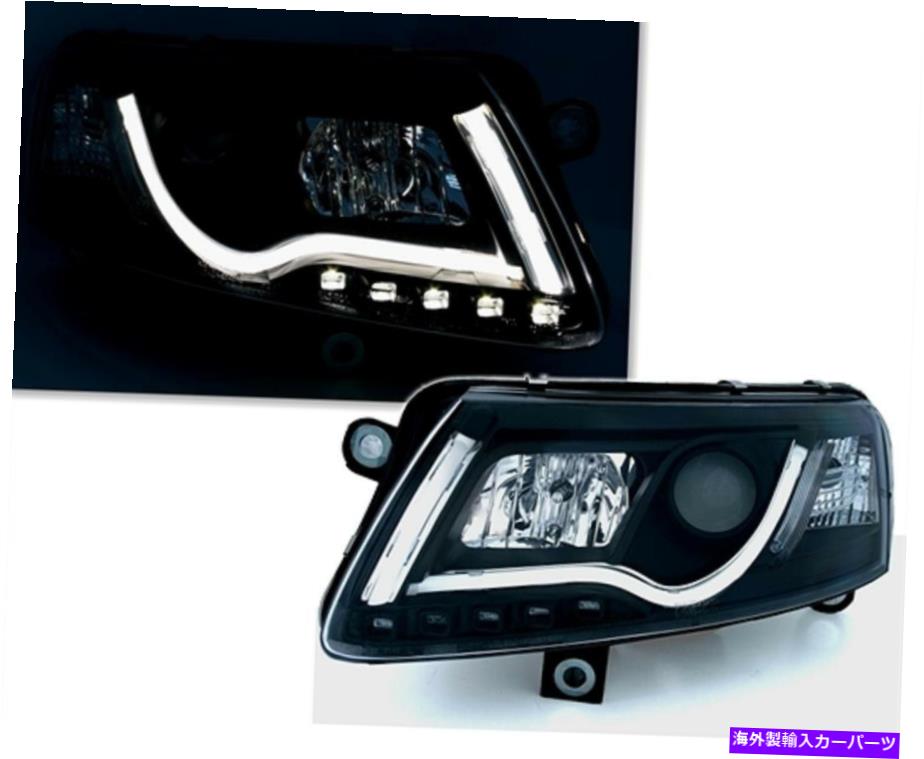 USヘッドライト ブラックDRLルックTFLバーでAudi A6 4F用ブラッククリアチューブライトヘッドライトセット Black clear TubeLights headlight set for Audi A6 4F in BLACK DRL LOOK TFL Bar