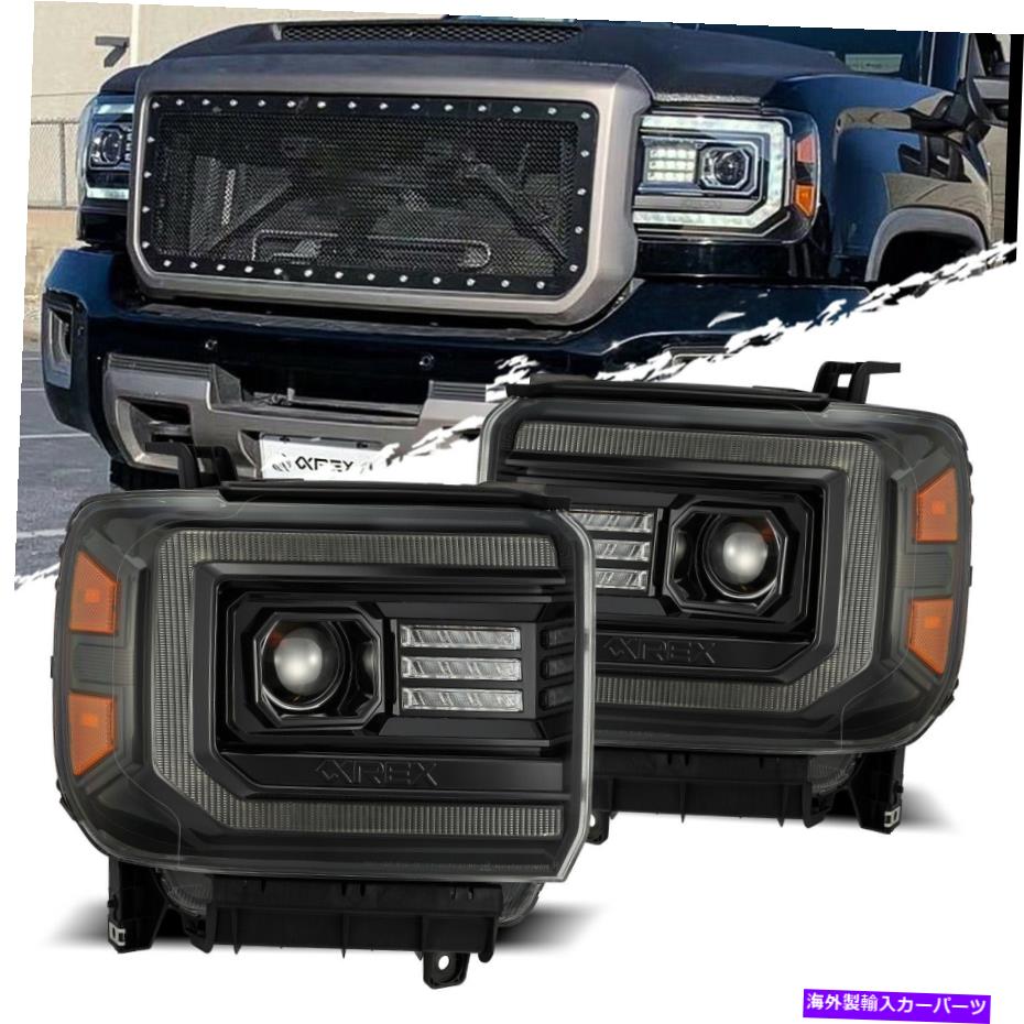 USヘッドライト フィット14-18 GMC Sierra LuxxシリーズLEDプロジェクターヘッドライトランプペアアル..