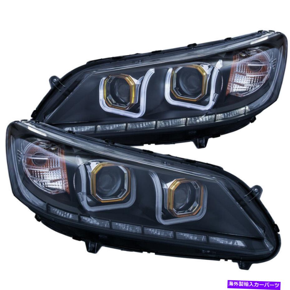 USヘッドライト 2013-2015ホンダアコードプロジェクターヘッドライトW / U-BARブラック - ANZ121492 ANZO for 2013-2015 Honda Accord Projector Headlights w/ U-Bar Black - anz121492