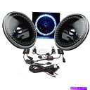 USヘッドライト 7 "HIDホワイトLEDハローリングエンジェルアイスブラックヘッドライト6Kライトランプの電球ペア 7" HID White LED Halo Ring Angel Eyes Black Headlight 6K Light Lamp Bulbs Pair