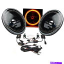 USヘッドライト HIDブラックヘッドライトアンバーLEDハローエンジェルアイライトペアフィット76-16ジープラングラー HID Black Headlight Amber LED Halo Angel Eye Light Pair Fits 76-16 Jeep Wrangler