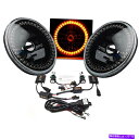 USヘッドライト 7 "HID琥珀色LEDハローリングエンジェルアイブラックヘッドライト6Kライトランプの電球ペア 7" HID Amber LED Halo Ring Angel Eyes Black Headlight 6K Light Lamp Bulbs Pair