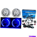 USヘッドライト 7 "HIDブルーSC LEDハローリングエンジェルアイヘッドライト6000K 6Kライトランプの電球ペア 7" HID Blue Sc LED Halo Ring Angel Eyes Headlight 6000K 6K Light Lamp Bulbs Pair