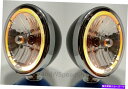 USヘッドライト ペアブラックダイエット7 "ハロゲンヘッドライトランプw /琥珀色LEDハローリングライト Pair Black Dietz 7" Halogen Headlights Lamps w/ Amber LED Halo Ring Lights
