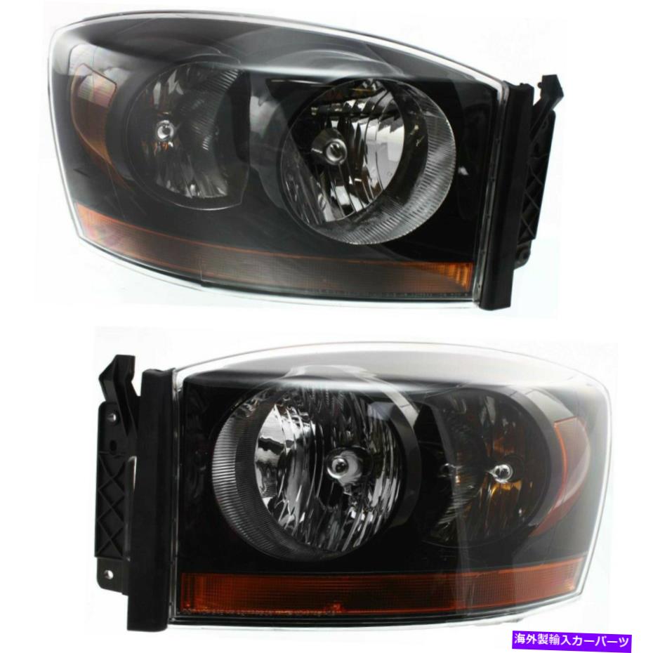 USヘッドライト Headlight 2006 Dodge RAM 1500左右の黒い住宅電球2PC Headlight Set For 2006 Dodge Ram 1500 Left and Right Black Housing With Bulb 2Pc