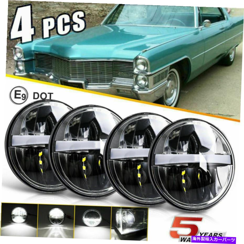 USヘッドライト DOT 5.75 5-3 / 4ラウンドLEDヘッドライト4PC HaloブラックCANILLAC CALAIS 1965-1974 DOT 5.75 5-3/4 Round LED Headlights 4PC Halo Black For Cadillac Calais 1965-1974