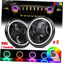 USヘッドライト ペア7 ''ヘッドライトLED RGB HaloプロジェクターエンジェルDRL用JK TJ LJ Pair 7'' Headlight LED RGB Halo Projector Angel DRL for Jeep Wrangler JK TJ LJ