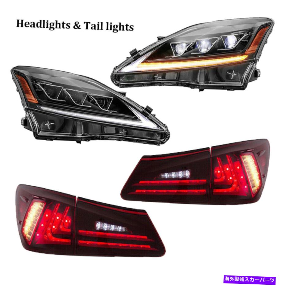 USヘッドライト 06-12 LEXUS IS250 ISFのための2対LEDヘッドライト＆赤クリアテールライト 2 Pairs LED Headlights & Red Clear Tail lights For 06-12 Lexus IS250 IS350 ISF