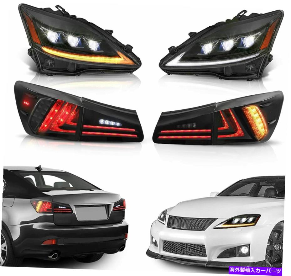 USヘッドライト 4つのLED ProjeCurterのヘッドライト+スモークテールライト06-12 LEXUS IS350 IS250 Set of 4 LED Projecctor Headlight+Smoked Tail lights For 06-12 Lexus IS350 IS250