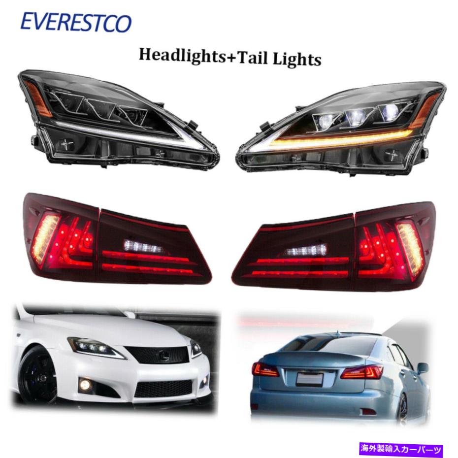USヘッドライト LEDプロジェクターヘッドライトW /テールライト（赤クリア）06-12レクサスIS250 IS350 ..