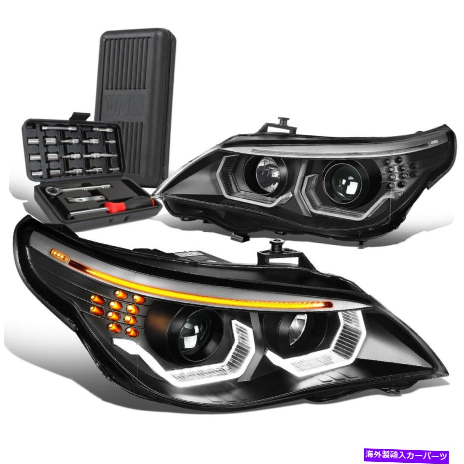 USヘッドライト 2004-2007 BMW E60 LED U-Halo信号HIDプロジェクターヘッドライト+ツールボックスブラック For 2004-2007 BMW E60 LED U-Halo SIGNAL HID Projector Headlights+Tool Box Black