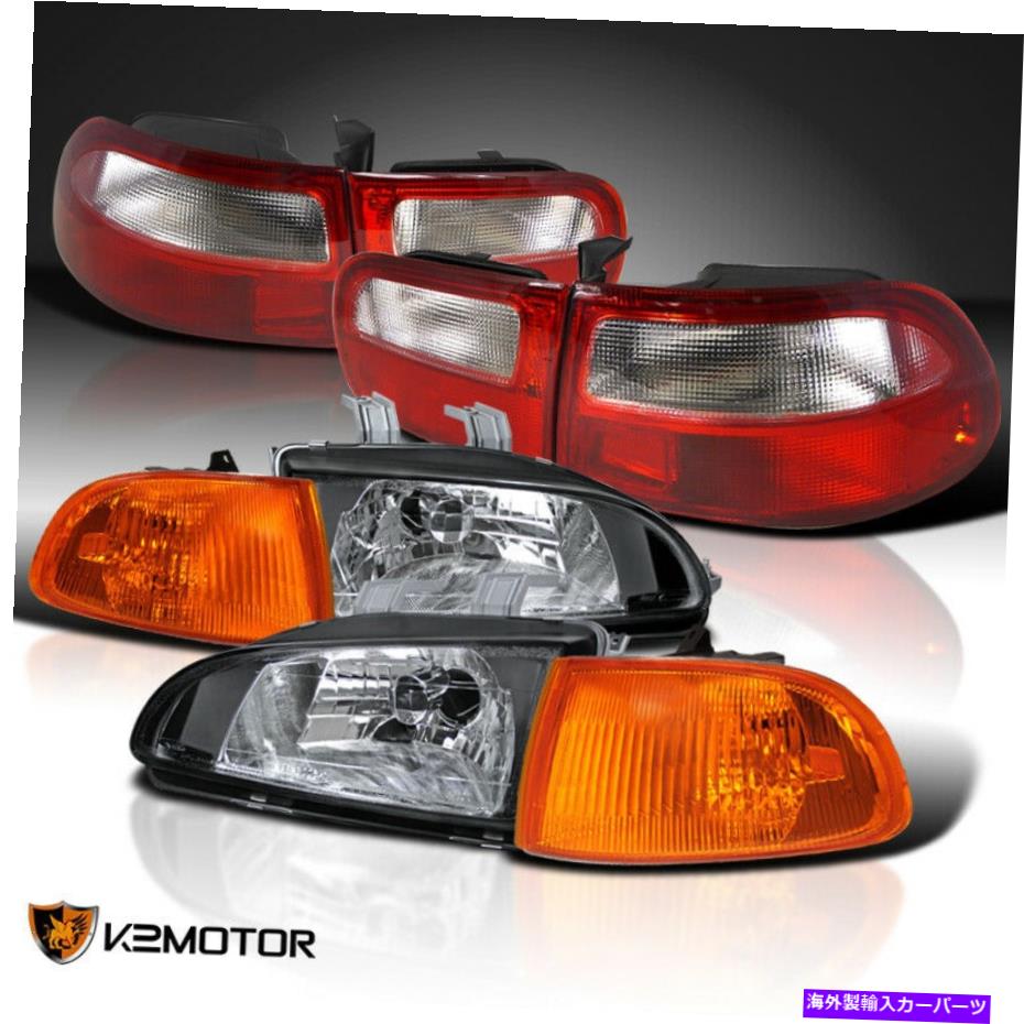USヘッドライト 1992年から1995年のシビック3DRブラックヘッドライト+琥珀色の角ランプ+赤いテールライト For 1992-1995 Civic 3Dr Black Headlights+Amber Corner Lamps+Red Tail Lights