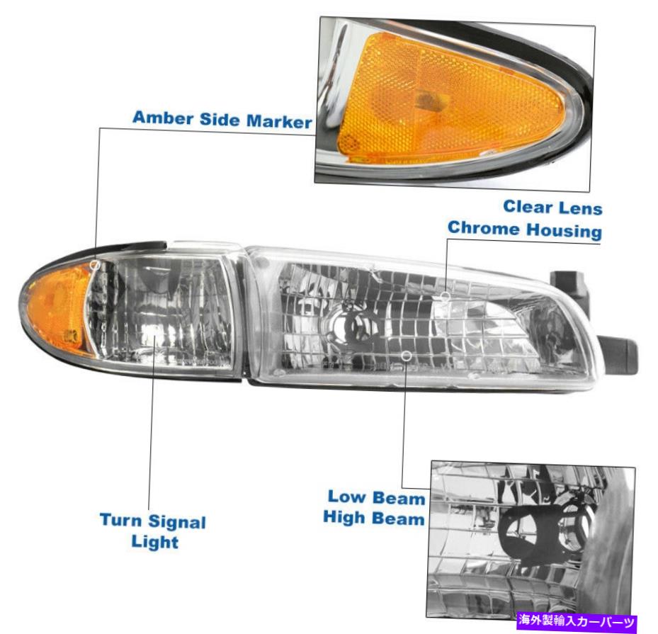 USヘッドライト 1997年から2003年のポンティアックグランドプリックスクロームヘッドライト+コーナーランプ+ LED DRL W / 6K HID For 1997-2003 Pontiac Grand Prix Chrome Headlight +Corner Lamp +LED DRL w/6K HID