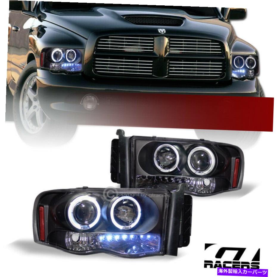 USヘッドライト 2002-2005 Dodge Ram Truck BLK LED HaloプロジェクターヘッドライトシグナルアンバーJ..