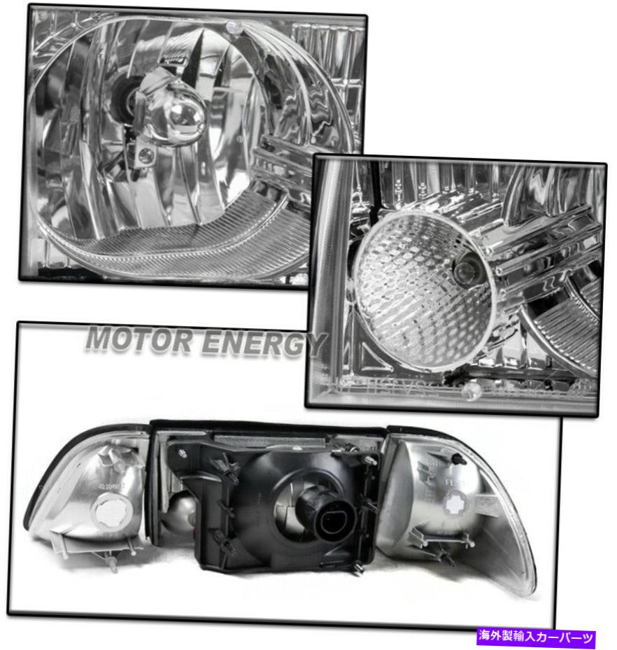 USヘッドライト 87-93フォードマスタングクロームヘッドライトW /琥珀色角+ 6000K HID +ブルーDRL信号 ..
