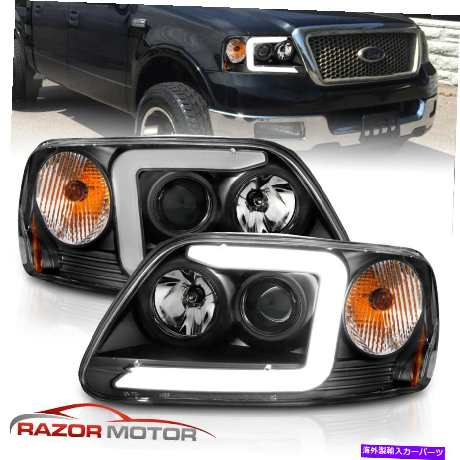 USヘッドライト [LED Cライトバー] 1997-2003 FORD F-150ハローリングプロジェクターブラックヘッドライト [LED C Light Bar]For 1997-2003 Ford F-150 Halo Ring Projector Black Headlights