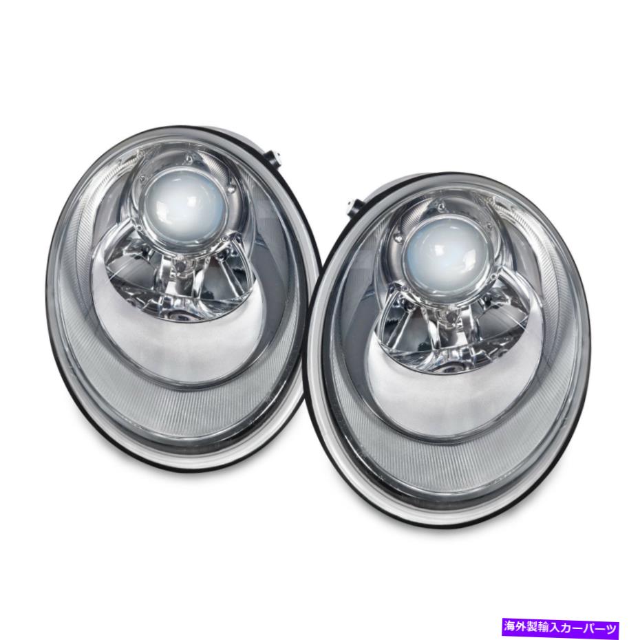 USヘッドライト PERDE Chromeプロジェクターヘッドライトセットフィット06-10フォルクスワーゲンビートルハロゲンモデル PERDE Chrome Projector Headlight Set Fits 06-10 Volkswagen Beetle Halogen Models