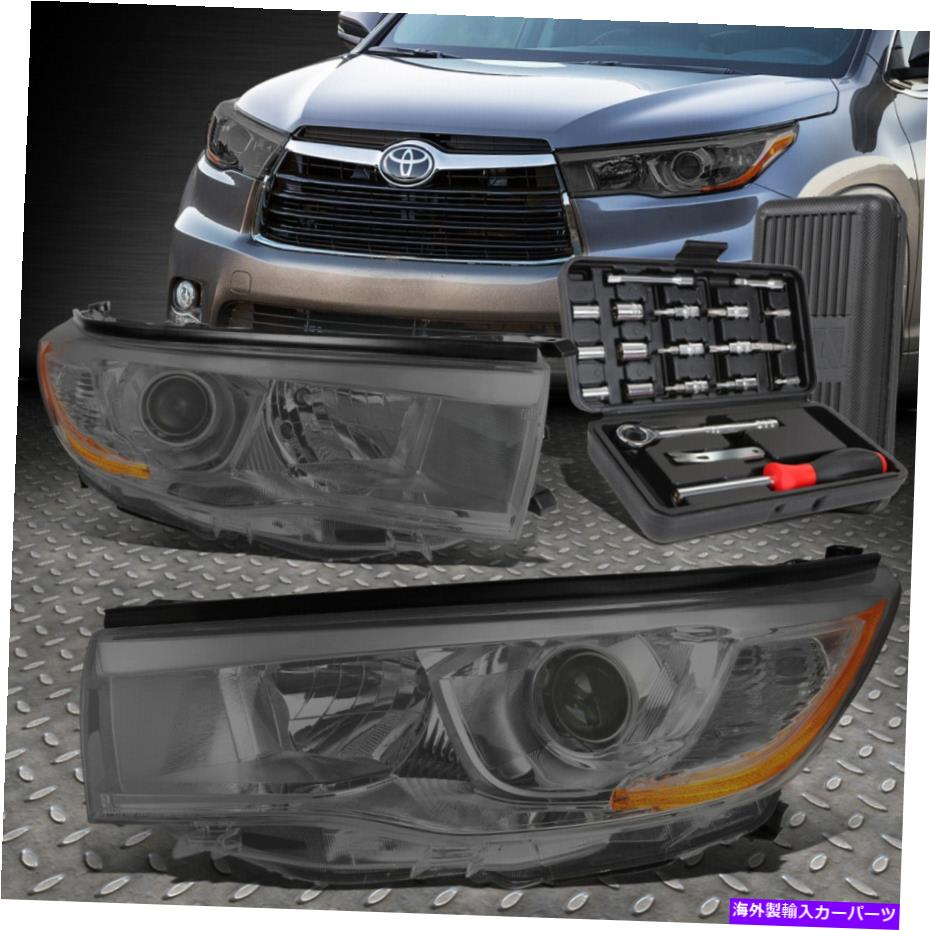 USヘッドライト 14-16トヨタハイランダースモークアンバーサイドプロジェクターヘッドライトランプ+ツ..