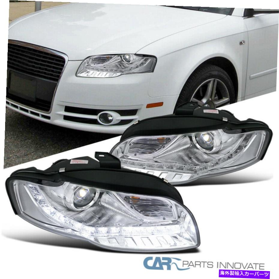 USヘッドライト 06-08 Audi A4の消去LEDストリッププロジェクターヘッドライトヘッドランプ左+右 For 06-08 Audi A4 Clear LED Strip Projector Headlights Headlamps Left+Right